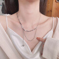 wholesale S925 sterling silver creative square tube 3D heart tassel necklace, ins fairy-like sweet and edgy style collarbone chain-0-0