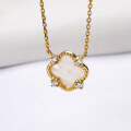 wholesale S925 solid silver electroplated in gold color, set with zirconia and white shell, vintage style necklace, high-end accessory-0-3