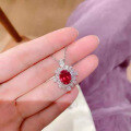 wholesale Metal material first: Vintage-style necklace with Zhufan Jewelry's 8*10mm pigeon blood ruby oval surrounded by diamonds, live broadcast bestseller-0-3