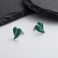 wholesale S925 Sterling Silver Vintage Creative Drip Oil Green Marbled Heart Ear Studs, Trendy and Stylish Design-0-1