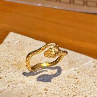 wholesale S925 Sterling Silver Gold Spiritual Snake Ring, Dynamic Zodiac Snake Shape Wealth-Attracting Yellow Diamond Ring, Year of the Snake Limited Edition Birth Year Ring-Gold color Adjustable opening