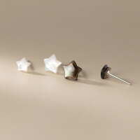 wholesale S925 Sterling Silver Korean Style Small Fresh Shell Star Ear Studs Sweet and Lovely Ins Wind Earrings M02349-S925 silver pair white 6MM 925 silver