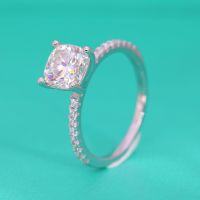 wholesale S925 Sterling Silver Four-Claw Moissanite Diamond Ring for Women, Micro-Set Princess Square Thin Band Stackable Petite-6*6mm (Moissanite Ring)  US size 5