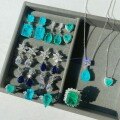 wholesale 925 Sterling Silver TikTok Viral Paraiba Ring Earring Necklace Set with Emerald Zirconia High-end Jewelry-0-0