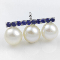 wholesale Au585 14K yellow gold pendant with white gold plating, set with lab-grown colored gemstones and pearls, geometric design, fashionable for daily wear-White gold with moissanite (no pearls)  14K gold - no chain