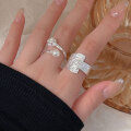 wholesale S925 Sterling Silver Geometric Textured Wide Band Ring for Women, Korean Style Minimalist Adjustable Open Statement Ring-0-4