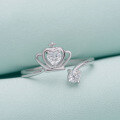 wholesale S925 sterling silver Korean-style petite fresh zircon princess crown heart open ring women's jewelry-0-5