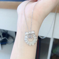 wholesale 925 Sterling Silver Bow Necklace for Women, Minimalist and Luxurious, Suitable for Summer Daily Commute, with Sparkling Diamond Accents and Bell Floral Choker-Bow necklace (copper plated with white gold)