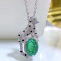 wholesale Metal material first, Zhuo Zhifan Jewelry new simulated emerald 10*14mm leopard pendant money leopard necklace European and American style-0-5