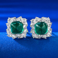 wholesale Metal material first: 7*7mm vintage with zircon-E365 Green Diamond 925 Silver