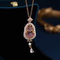 wholesale Metal New Chinese Style Tassel Cat Eye Gourd Necklace for Women, Elegant and Unique Dan Mian Pendant, Niche High-End Cross-Best Seller Collarbone Chain-xb874-Tassel Cat's Eye Gourd Necklace-Gold