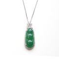wholesale S925 Sterling Silver Vintage Green Chalcedony Bean Pendant Necklace, Mother's Day Gift for Mom-0-4