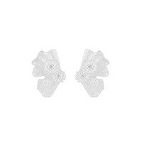 wholesale S925 Sterling Silver Irregular Floral Diamond Inlaid Fan Earrings for Women, Small and Unique, Light Luxury Silver Earrings-Silver [with sterling silver ear plugs]  925 silver