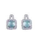 S925 Silver Square Encrusted NaturalBlue Water Jadeite Stud Earrings-0-3