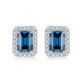 wholesale 925 Silver New 1 Carat VVS1 Colored Moissanite Emerald Cut Earrings Cross-Border Best Seller-0-0