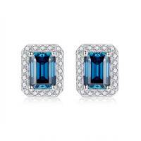 wholesale 925 Silver New 1 Carat VVS1 Colored Moissanite Emerald Cut Earrings Cross-Border Best Seller-Champagne gold 5*7mm (1ct*2)