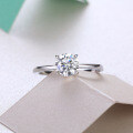 Rhodium-Plated 925 Sterling Silver Four-Prong Moissanite Ring, Dainty Closed Band-0-1