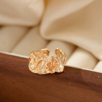 wholesale S925 Sterling Silver European and American Fashion Personalized Pleated Ring, Ins Minimalist Heavy Duty Style Vintage Adjustable Open Ring-xb472 copper plated gold color opening adjustable
