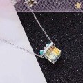 wholesale Sterling Silver Aurora Square Bow Necklace for Women, Korean Style Luxury Crystal Pendant-0-0