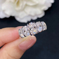 wholesale S925 Sterling Silver European and American Style Fashion Double Row Zircon Ring Cross-border Model-R1060 White Diamond No. 6