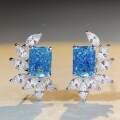 wholesale S925 Sterling Silver Ice-Cut Earrings with Aquamarine Gemstone, Full Diamond Marquise Wheat Zircon Earrings for Women Wholesale-0-3