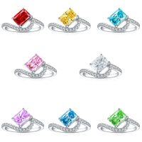 wholesale 925 Sterling Silver Flame Ice Flower Cut Square Diamond Ring for Women, Small and Exquisite High-End Luxury 15ct Gemstone High Carbon Diamond Women's Ring-Fireworks G-40 White US size 7#