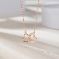 wholesale S925 silver women's collarbone chain trendy double heart-shaped pendant jewelry factory wholesale-0-2
