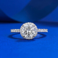 wholesale S925 silver jewelry, European and American new style 1 carat simulated diamond ring 65 luxurious halo setting women's ring-R1089 White Diamond>No. 9