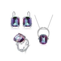 wholesale S925 Silver Luxury Creative Jewelry Accessories Set with Colored Gemstones, Ring, Necklace, and Earrings-Colorful crystal earrings 925 silver