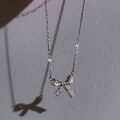wholesale 925 Silver Summer Sweet Diamond Bow Necklace Korean Style Simple Women's Collarbone Chain D8521-0-0