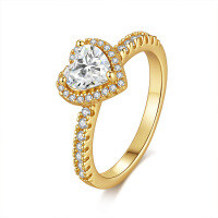 wholesale [925 silver plated with white gold] 1 carat heart-shaped moissanite ring for women, imported moissanite, color-fading resistant-Silver with zircon gold 7