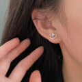 wholesale Silver S999 Korean-style hollow line heart earrings for women, small and delicate, minimalist and fresh ear accessories-0-0