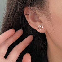 wholesale Silver S999 Korean-style hollow line heart earrings for women, small and delicate, minimalist and fresh ear accessories-S999 pure silver