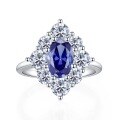 wholesale 925 Sterling Silver Popular Muju Jewelry Oval Blue Gemstone Luxuriously Bezel-Set Diamond Ring for Women, Versatile and Stylish-0-5