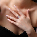 Sterling Silver Moissanite Micro-Pave Linear Hollow Crossover Ring-0-1