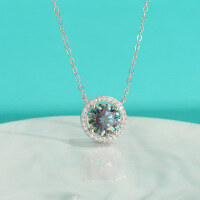 wholesale S925 Sterling Silver Moissanite Round Halo Necklace, Light Luxury Advanced Niche Design Collarbone Chain Full Diamond Versatile Pendant for Women-1 carat necklace zircon