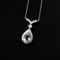 wholesale S925 Sterling Silver Blue Teardrop Aquamarine Necklace Women Summer Fresh Birthstone Collarbone Chain-0-2