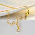 14K Gold-Plated 925 Sterling Silver Pendant Necklace with 1ct Moissanite Wave ECG Heart Design-0-0