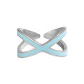 wholesale S925 Sterling Silver Original Niche Design Minimalist Hollow Double-Layer Cross Blue Drip Glaze Open Adjustable Ring for Women-0-6