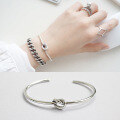 wholesale S925 Sterling Silver AS122 Korean Style Minimalist Bracelet with Antique Finish Single Knot Open Adjustable Bangle-0-2