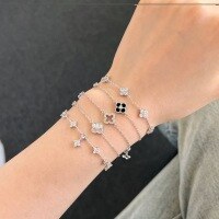 wholesale S925 Sterling Silver Korean-style Ins Fashion New Four-leaf Clover Round Diamond Zircon Design High-end Sense Bracelet for Women-DM150001-SW-BK 925 silver