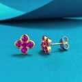 wholesale Metal: 925 Silver, ZHUOZHIFAN Jewelry New 30 Carat Red Diamond Four-Leaf Clover Gold Small Flower Ear Studs, Elegant and Graceful, Live Cross-Border-0-1