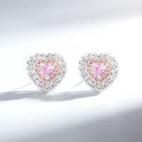 S925 Sterling Silver Heart Earrings with Zircon and Yellow Diamonds-Pink - ED092  925 Silver