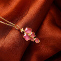 wholesale S925 silver Japanese-style luxury jewelry pink enamel petal pendant, Spring Floral Series necklace-0-3