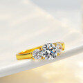 14K Gold Plated S925 Silver 1 Carat 65MM Round Moissanite Women's Ring-0-2