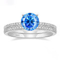 wholesale S925 Sterling Silver European and American Light Luxury High-End Four-Prong 1-Carat Round Moissanite Ring Set-0-7