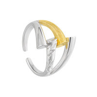 wholesale S925 Sterling Silver Korean Minimalist Two-Tone Plated Cross Cut-Out Textured Design Ring for Women-Platinum + 18K Gold [No. 15/Adjustable]  Opening adjustable