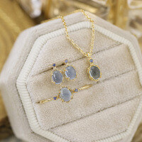 wholesale S925 Gold-Plated Silver, Dunli 25 Spring New Natural Aquamarine Necklace and Stud Earrings Set Swan Outline Japanese Style Earrings-Natural Aquamarine Stud Earrings (Pair)  925 Silver