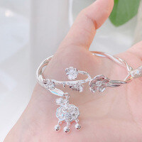 wholesale S9999 Pure Silver Plum Blossom Ruyi Bell Chinese Style Bracelet, Sweet and Lively Open Bangle for Girlfriend, Exquisitely Fairy-like-Plum Blossom Ruyi Traditional Chinese Style Bracelet/Approximately 22g>WZ003452 10,000 Pure Silver