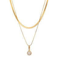 wholesale 925 Silver Metal Material Cross-Border Hot-Selling Ins Style Snake Chain Inlaid with 1 Carat Moissanite Bubble Detachable Stackable Double-Layer Necklace-Gold 35+7cm extension chain